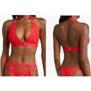 HAH from Free People Siren Red Groupie Bralette Lace Halter Neck Bra Size L